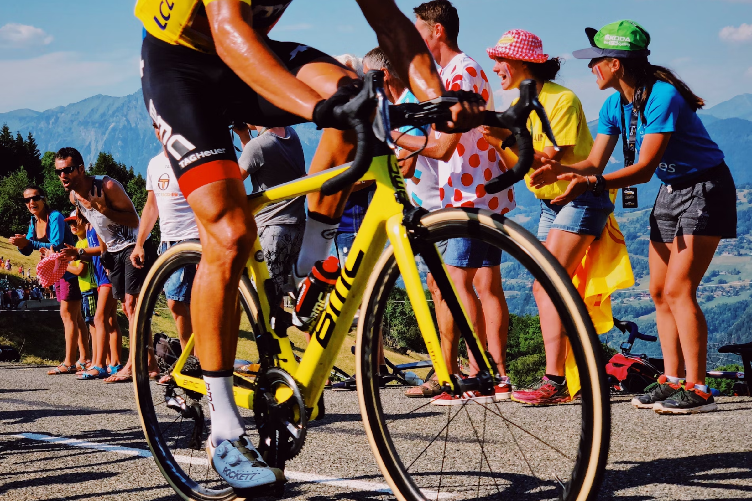 A zoomed in image of the bike of a cyclist in the Tour de France.