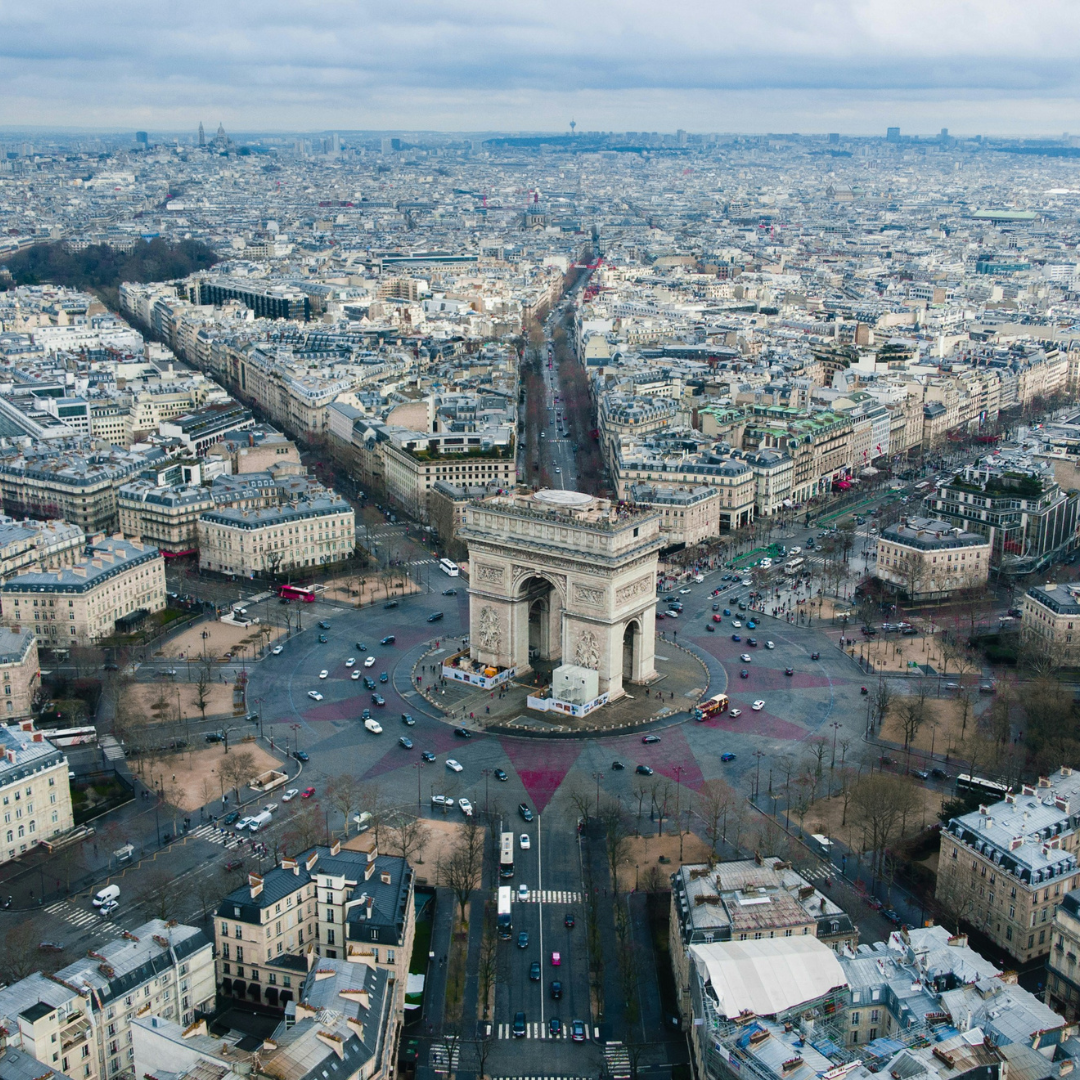 Aerial photograph of the Arc de Triomphe.